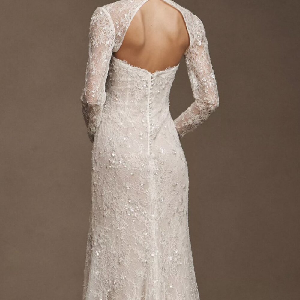Anthropologie Watters Maeve Strapless Sequin Lace Sheath Wedding Gown